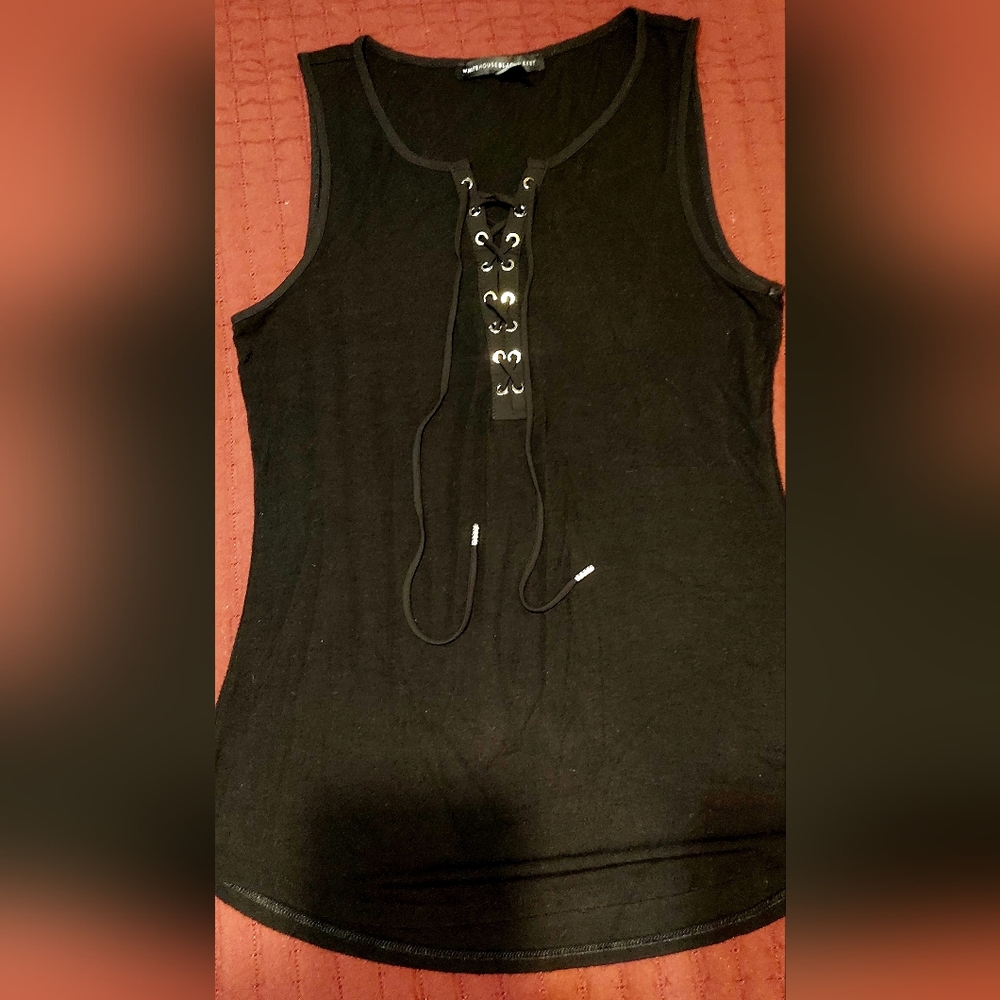 White House Black Market Black Lace-Up Tank Top